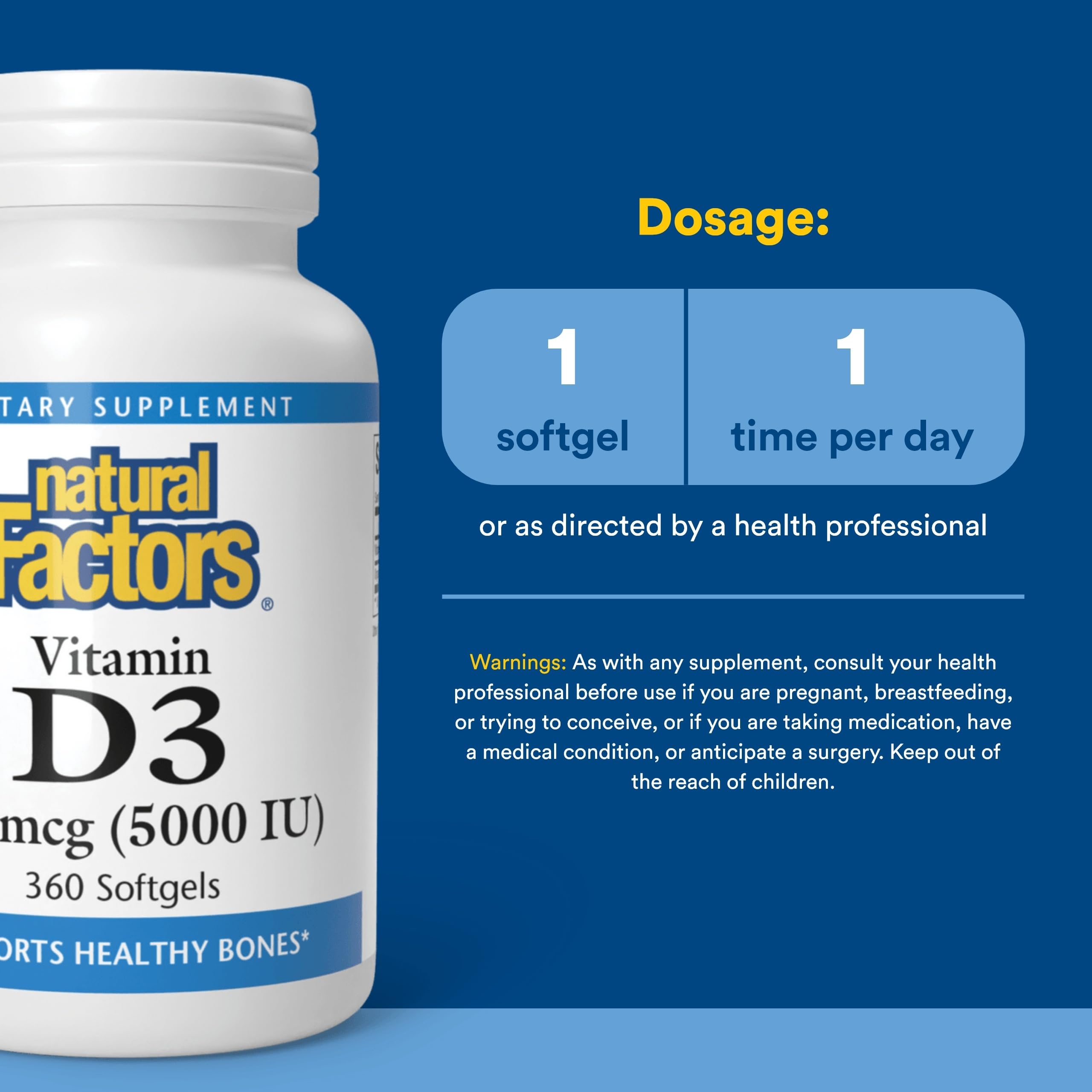 Natural Factors Vitamina D3 con aceite de linaza orgánico para mayor absorción.
