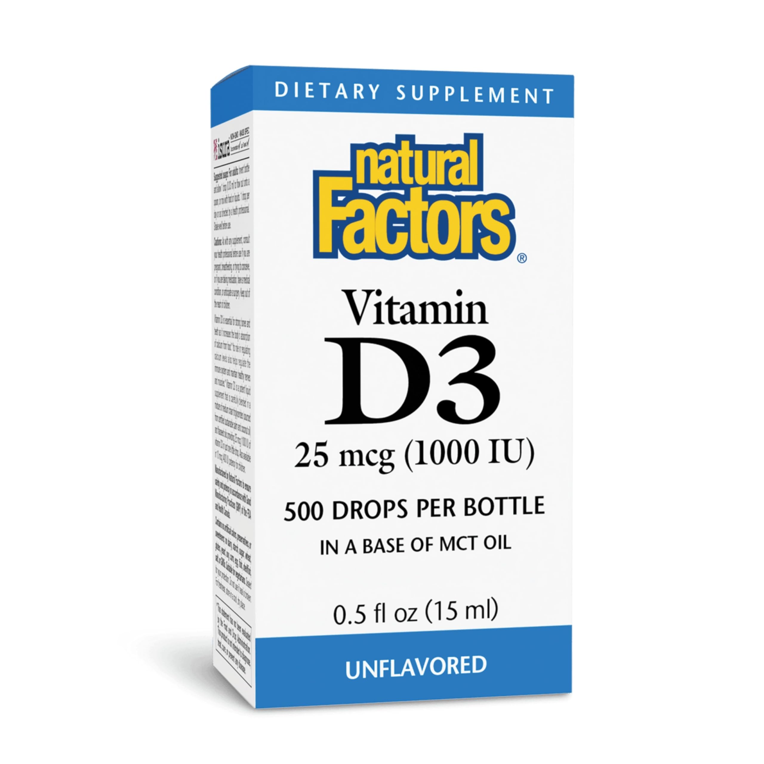 Natural Factors Vitamina D3 en líquido, botella con gota para apoyo diario de huesos y sistema inmune
