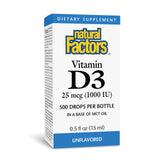 Natural Factors Vitamina D3 en líquido, botella con gota para apoyo diario de huesos y sistema inmune