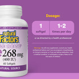 Natural Factors Vitamina E 400 IU, etiqueta frontal, información clara para uso cotidiano.