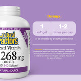 Natural Factors Vitamina E 400 UI etiqueta orgánica y calidad certificada.