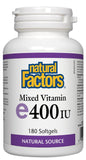 Natural Factors Vitamina E: botella de softgel para apoyo general de salud diaria.