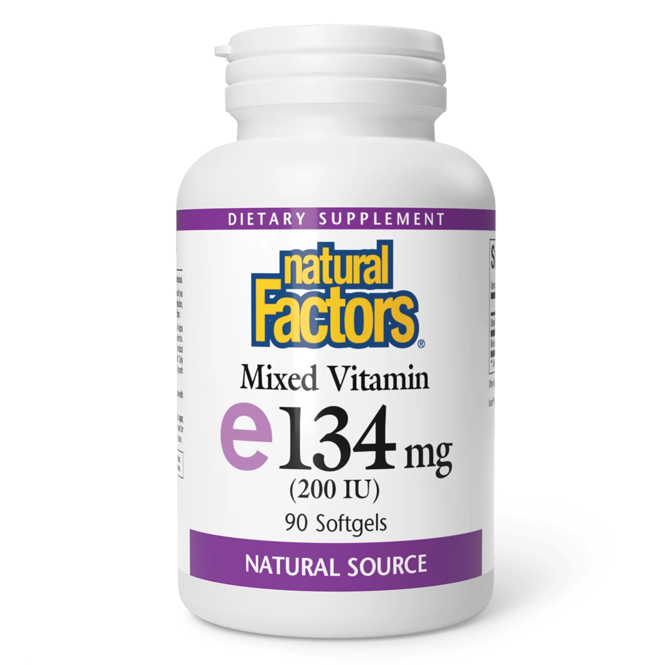 Natural Factors Vitamina E mezclada en botella, antioxidante para células saludables.