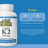Natural Factors Vitamina K2: etiqueta clara que destaca su fórmula libre de alérgenos.