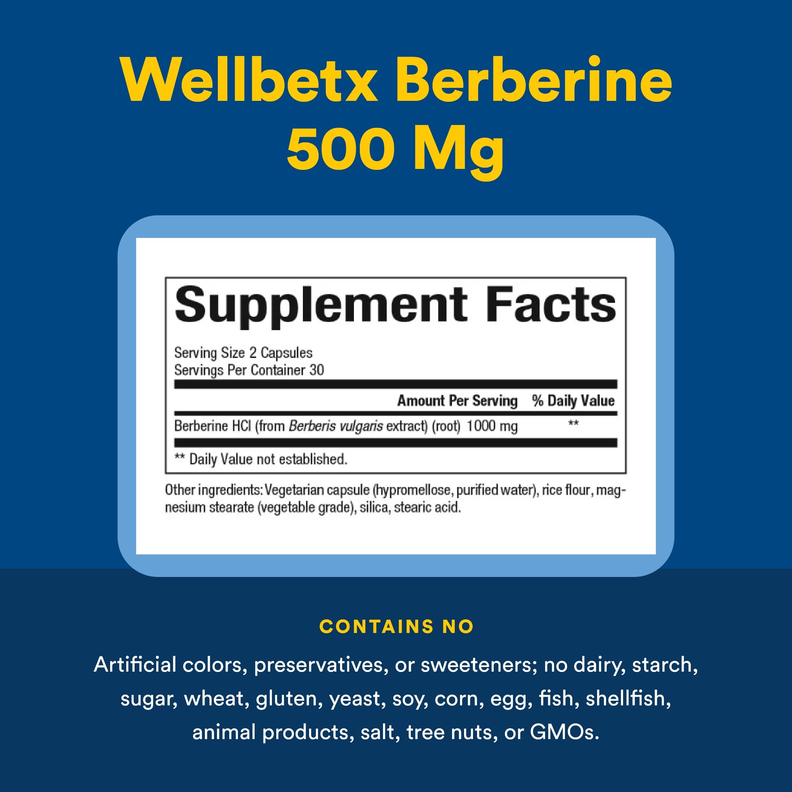 Natural Factors WellBetX Berberina: cápsulas de 500 mg para ingesta regular.