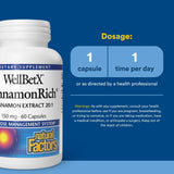 Natural Factors WellBetX CinnamonRich Extracto 150 mg, cápsulas fáciles de tragar para la rutina diaria.