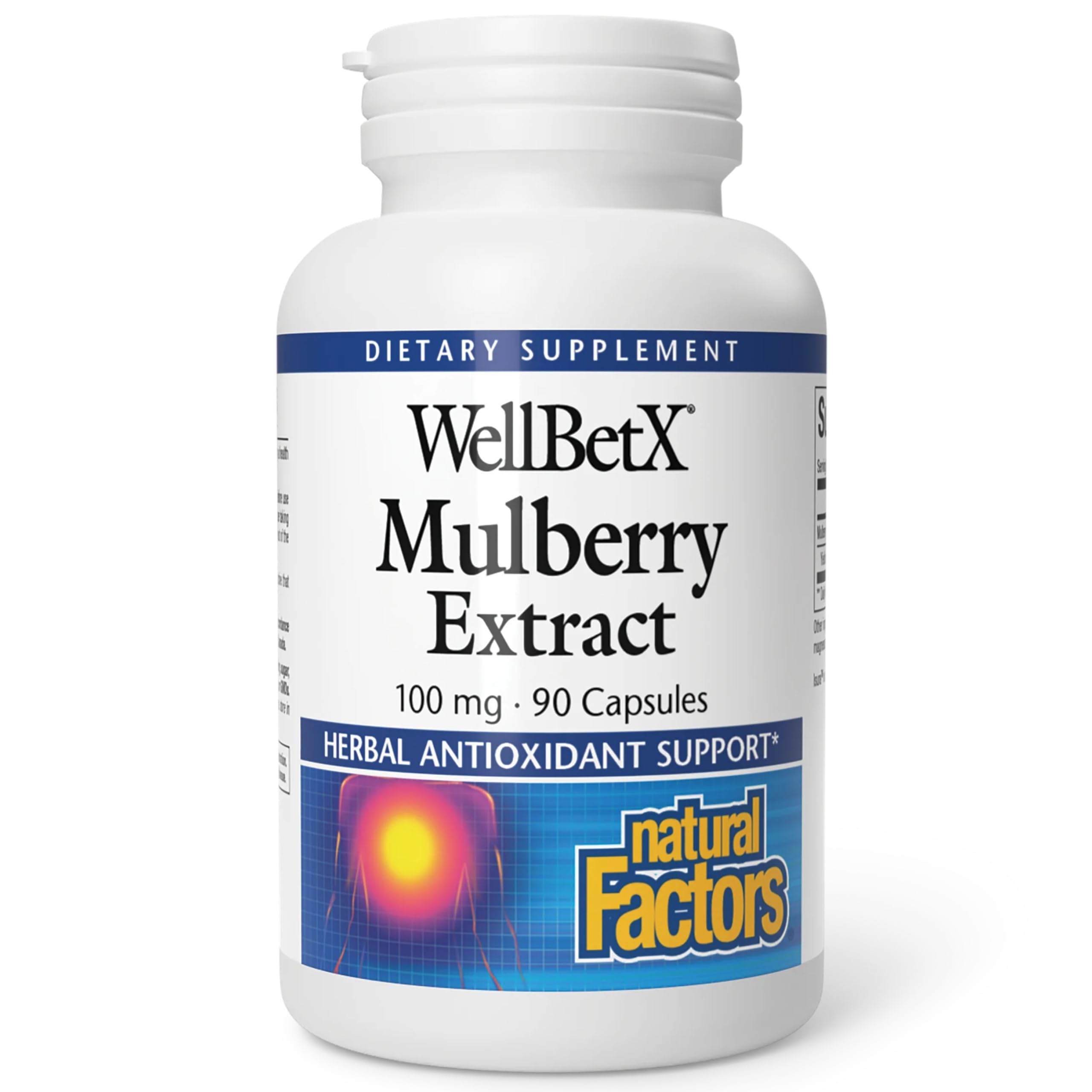 Natural Factors WellBetX extracto de morera en botella, apoyo antioxidante herbal.