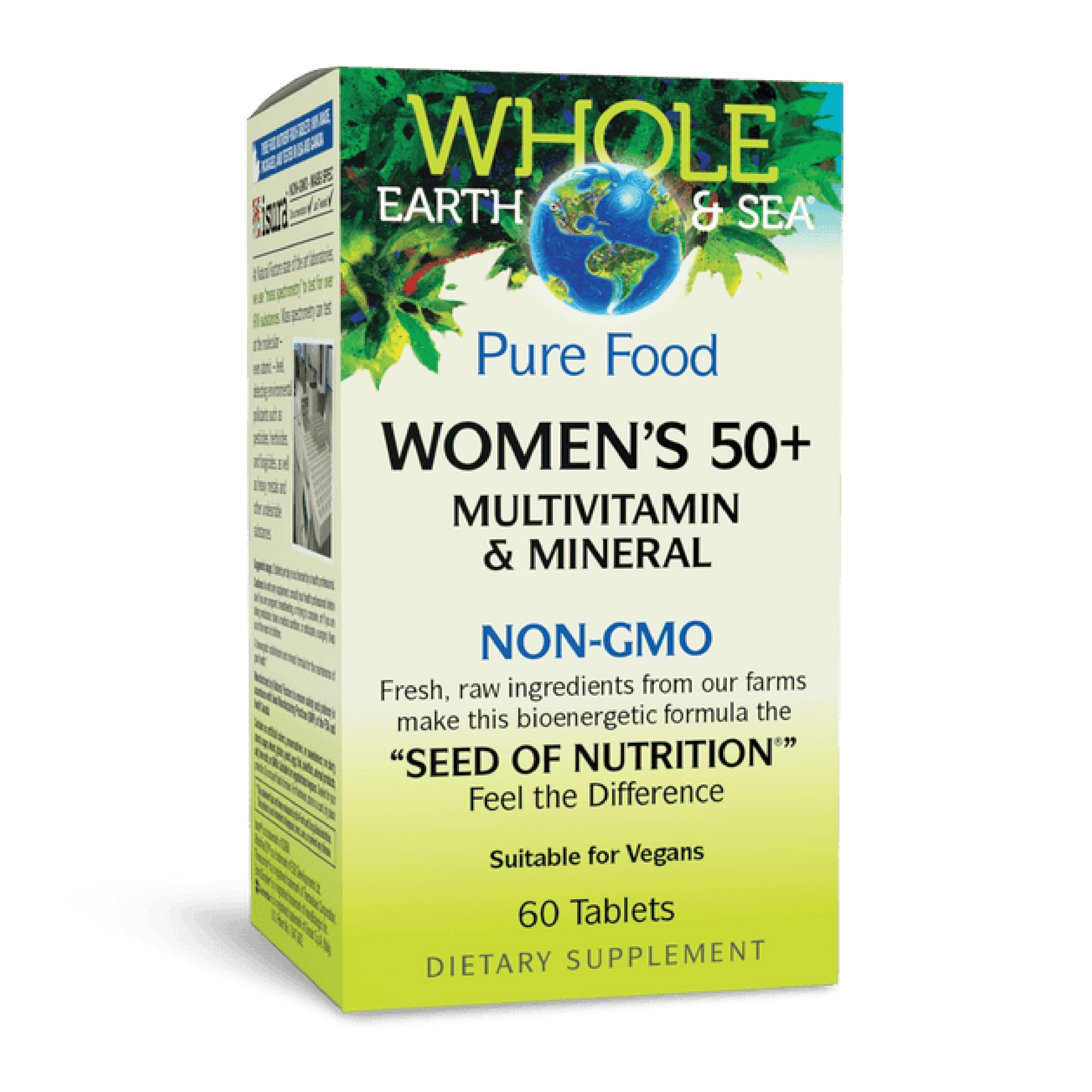 Natural Factors Whole Earth & Sea 50+ frente a la botella, multivitaminas para uso diario