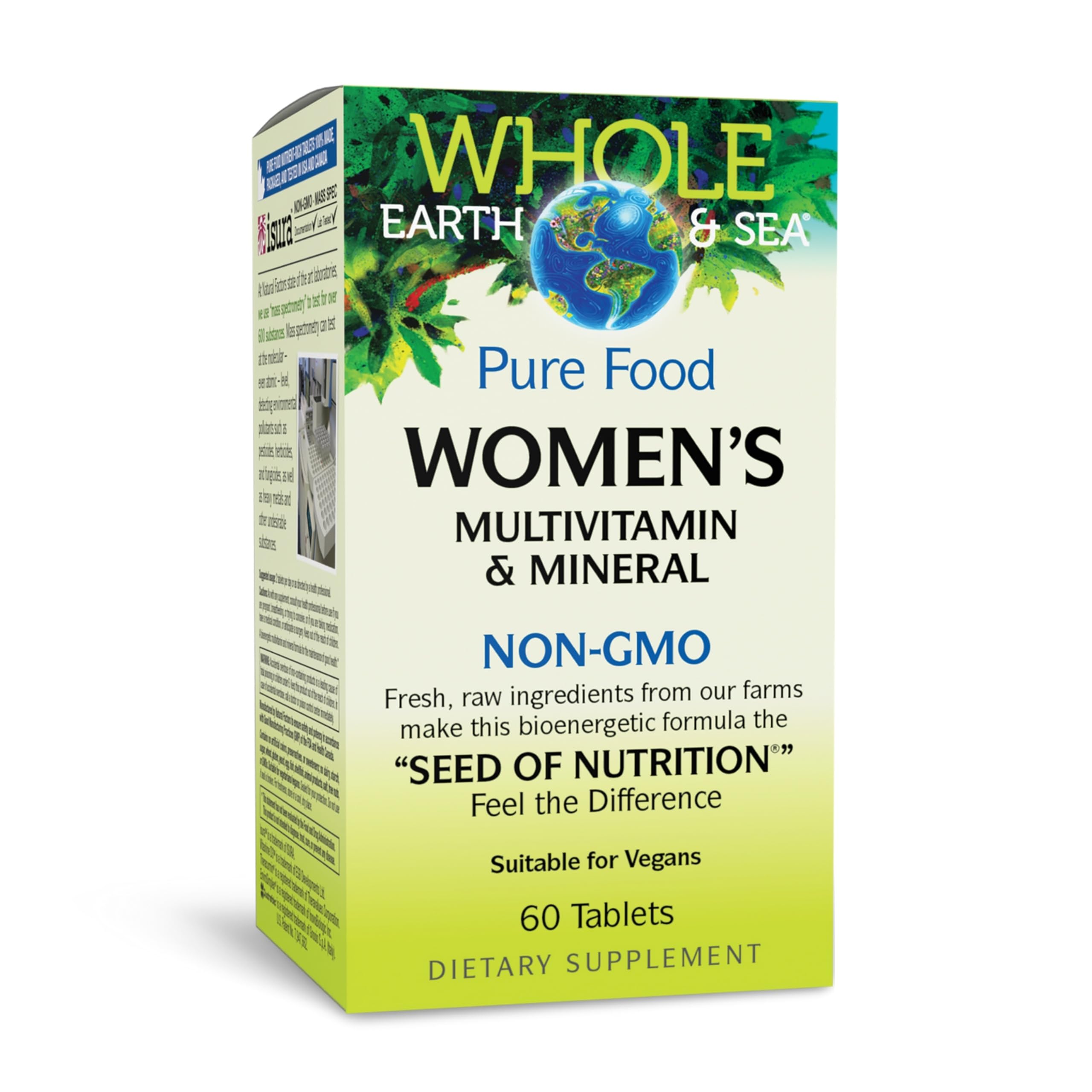 Natural Factors Whole Earth & Sea, botella frontal mostrando multivitamínico diario para mujeres.