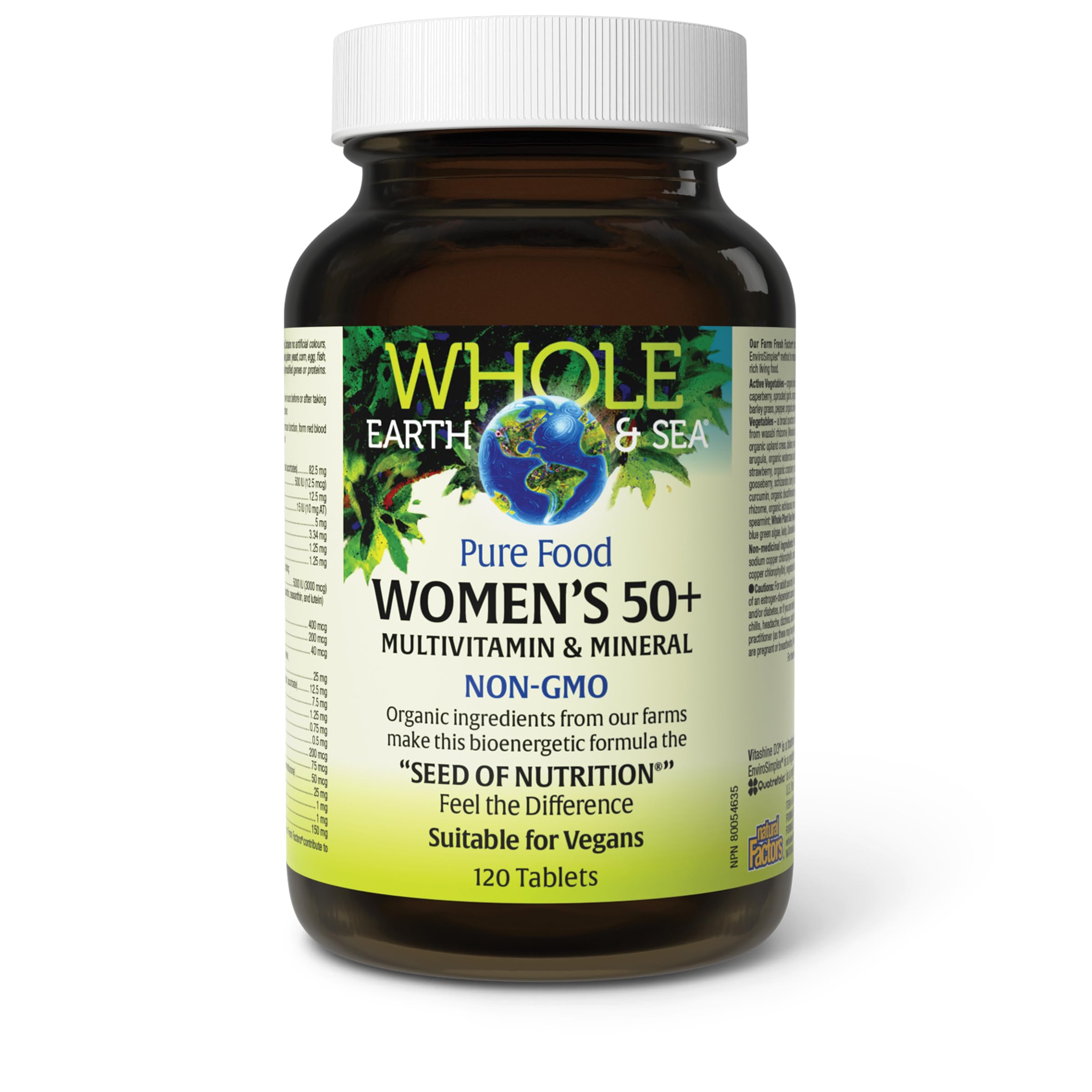 Etiqueta nutricional de Natural Factors Whole Earth & Sea Mujer 50+