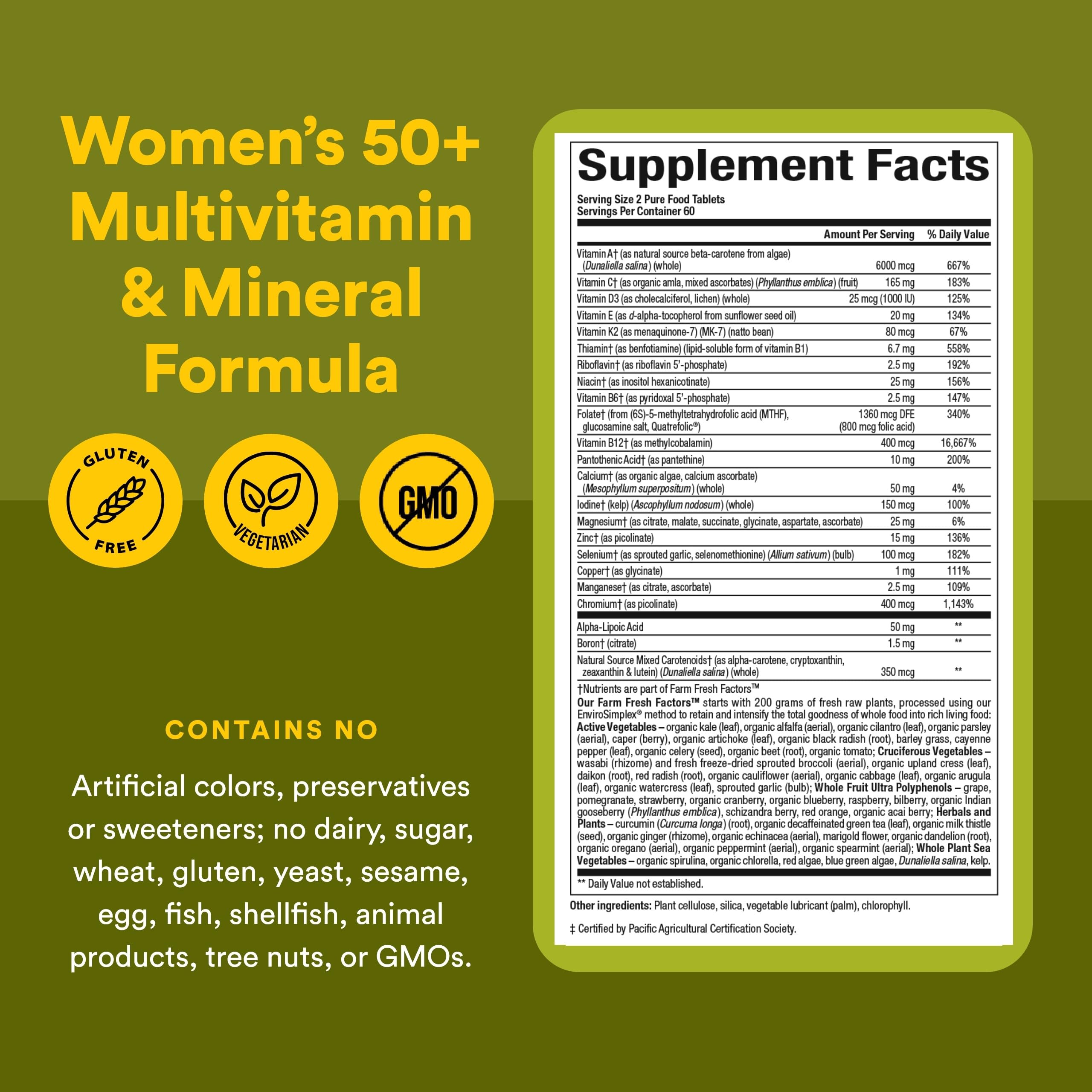 Instrucciones de dosis de Natural Factors Whole Earth & Sea Mujer 50+
