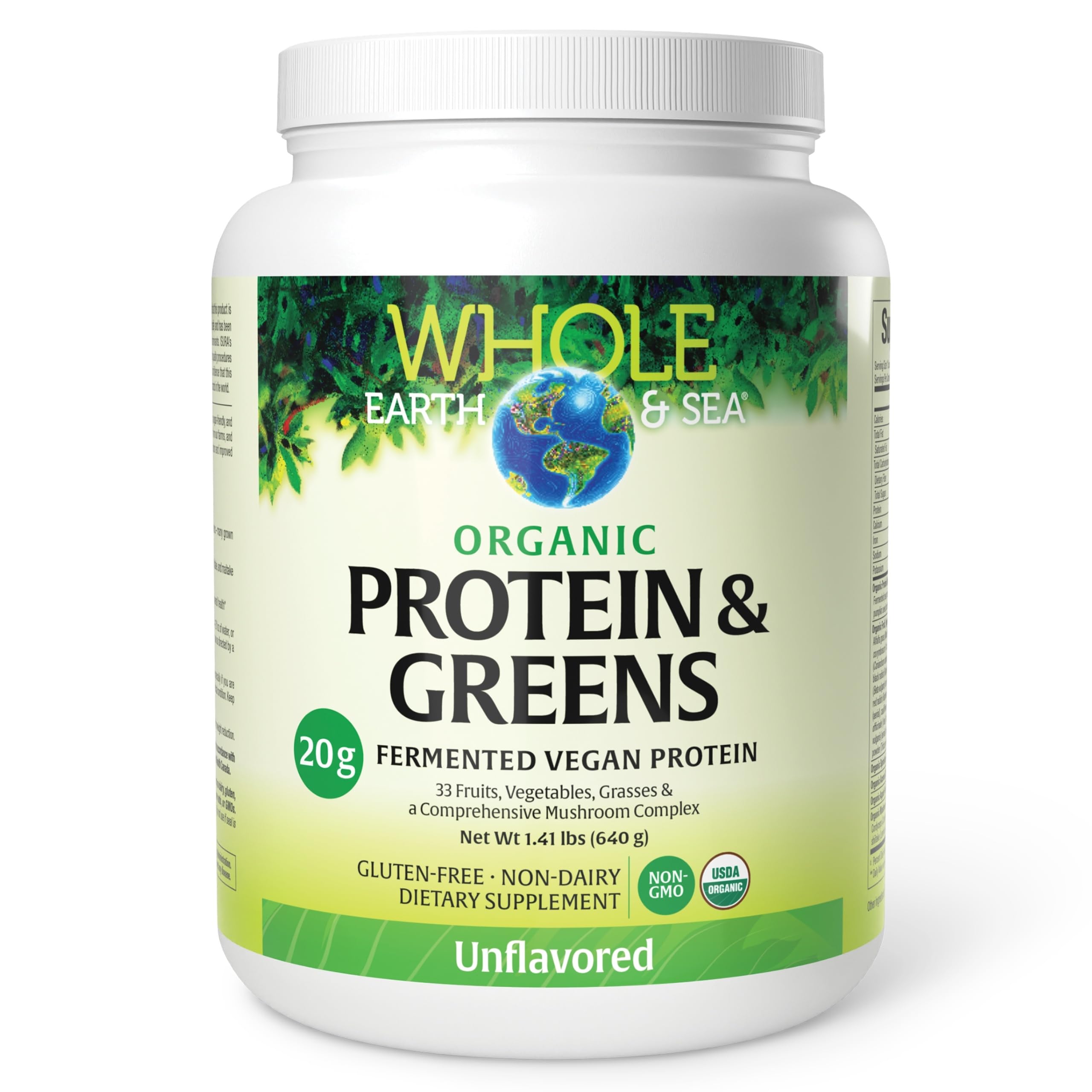 Natural Factors Whole Earth & Sea proteina vegetal sin sabor para batidos diarios