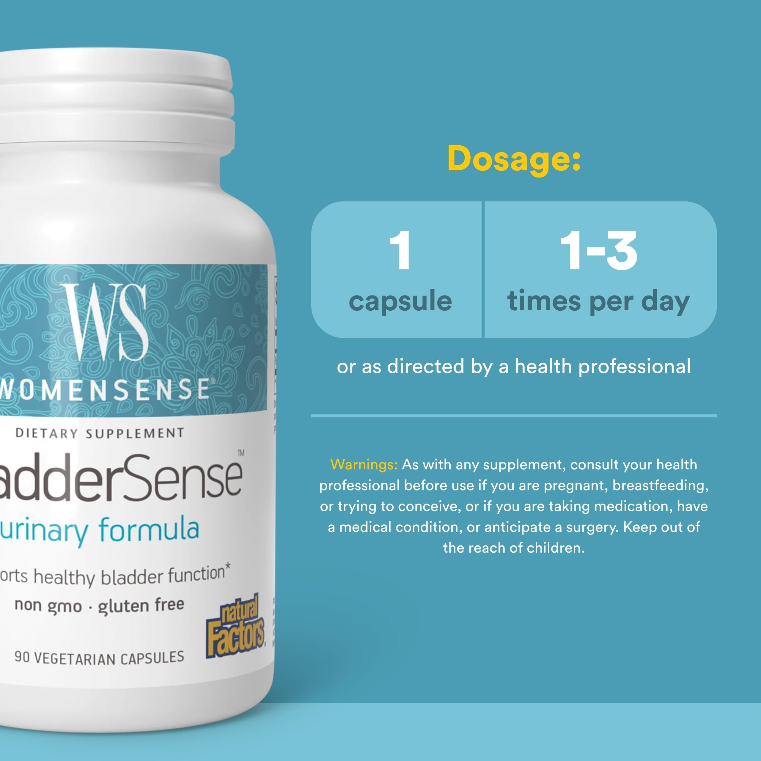 Natural Factors WomenSense BladderSense, semilla de calabaza para apoyo vesical femenino.