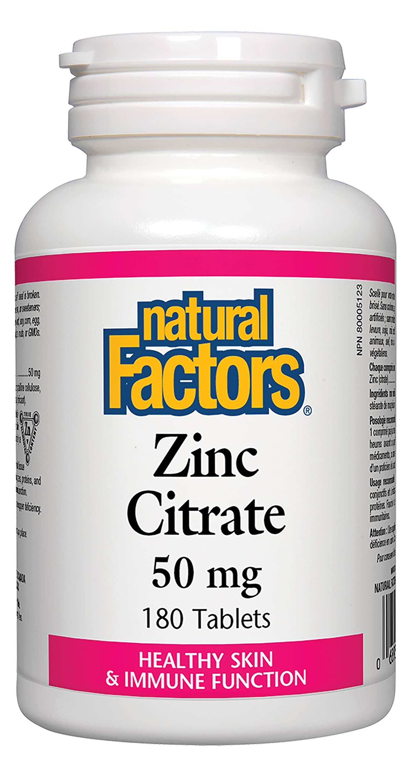 Natural Factors Zinc Citrato 50 mg, tabletas para uso diario y mantenimiento general.