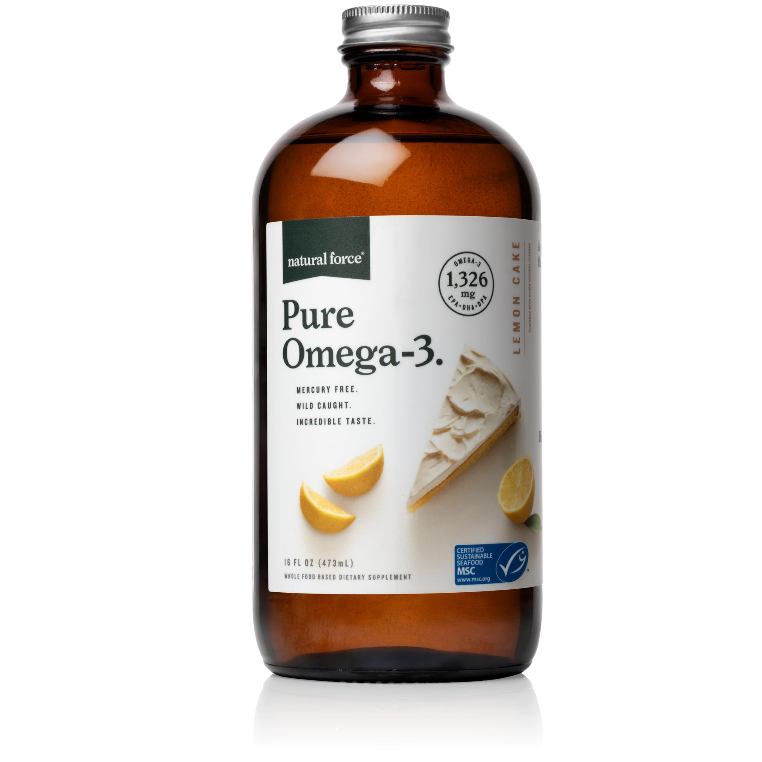 Natural Force Pure Omega-3: bote de vidrio ambar para preservar frescura.