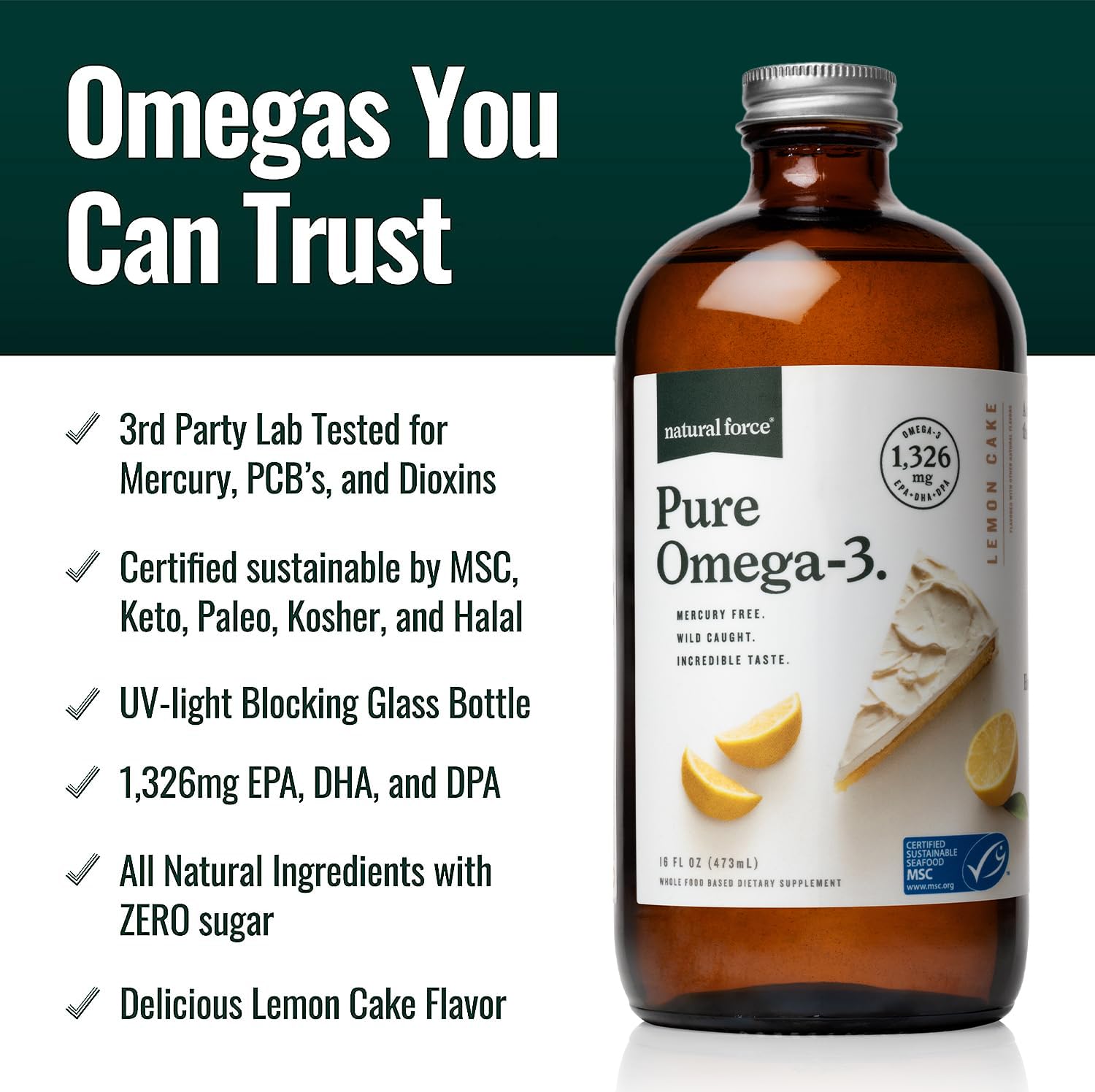 Natural Force Pure Omega-3: cuchara medida para dosificar con facilidad.