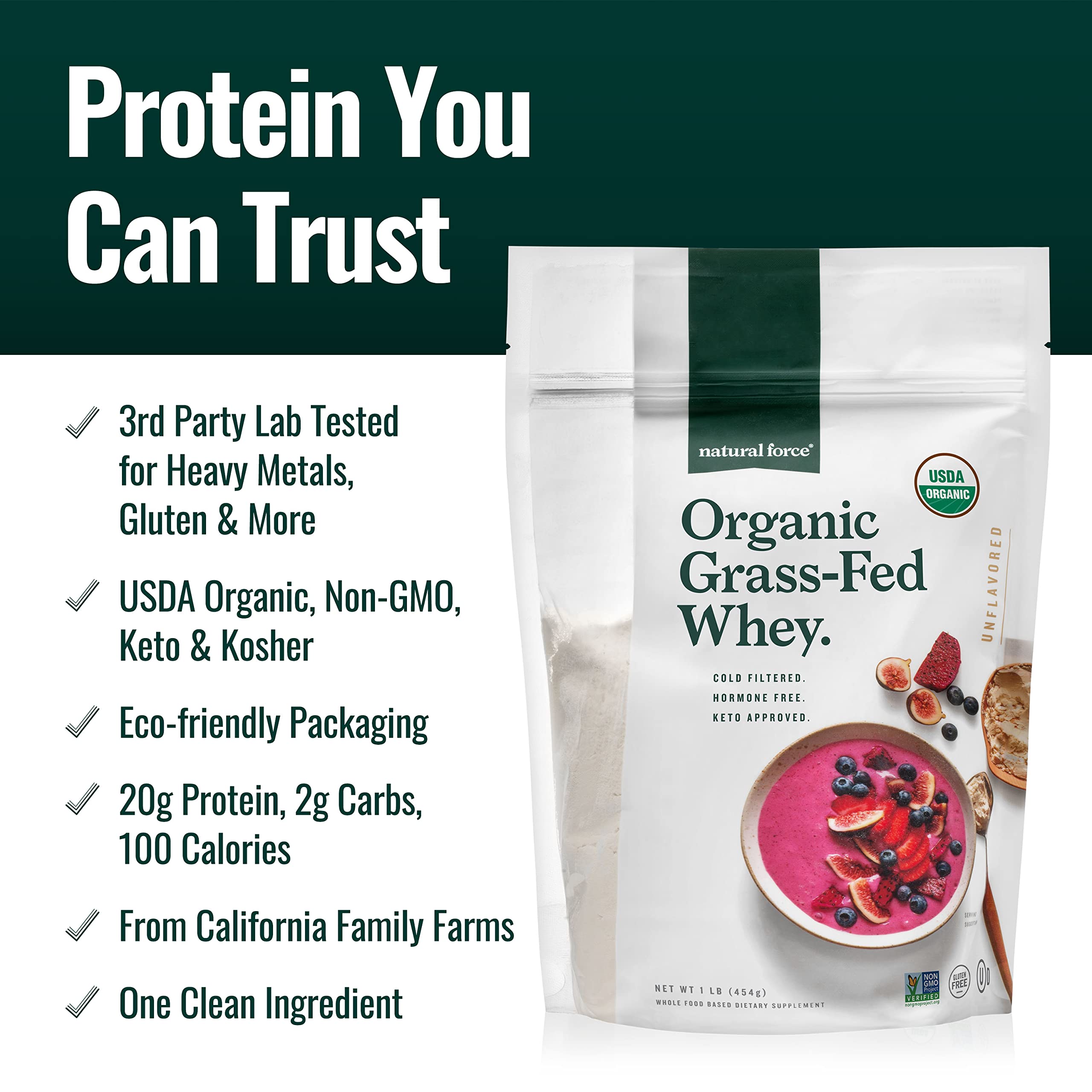 Envase reciclable sin BPA de Natural Force Whey, más sostenible