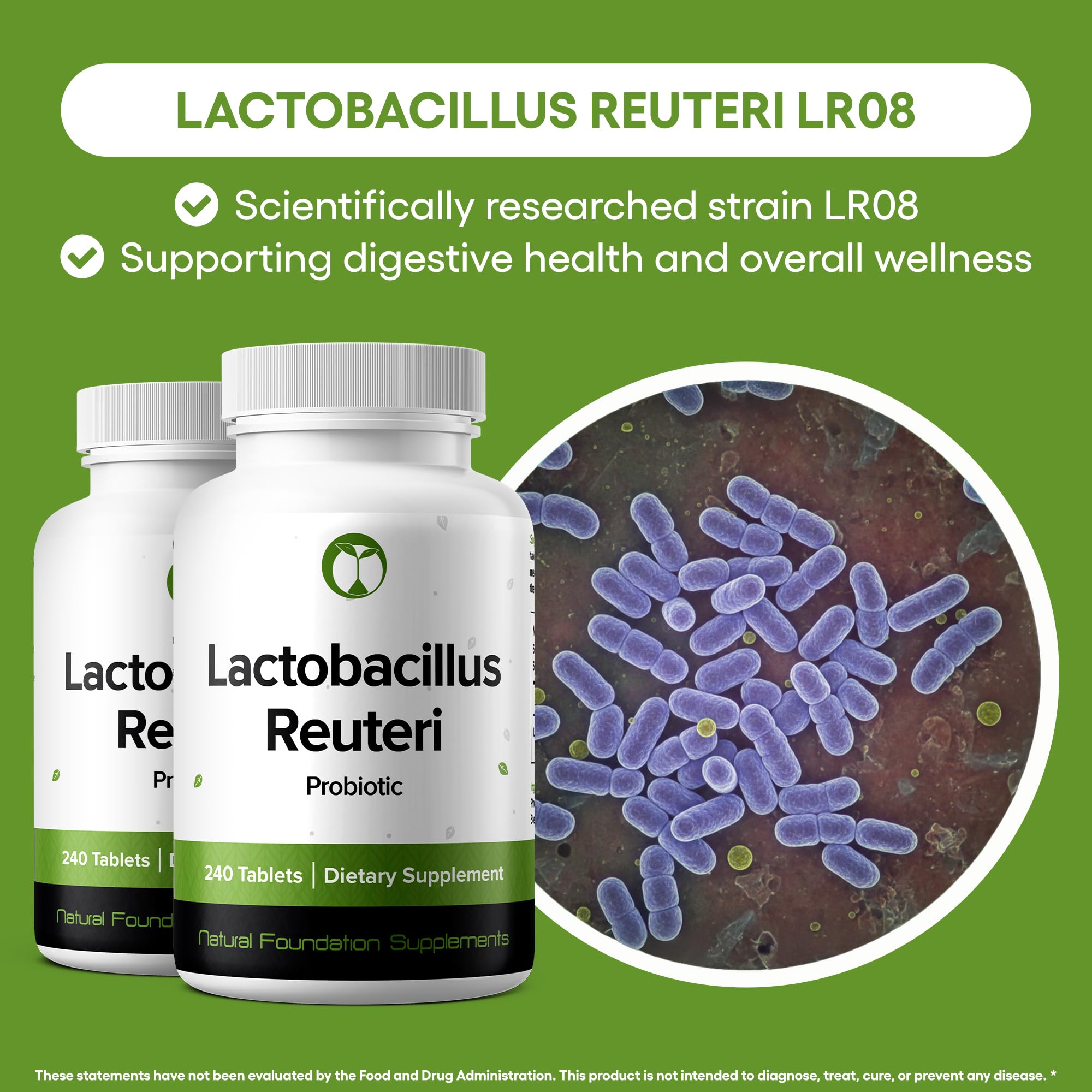 Natural Foundation Lactobacillus Reuteri: botella de cápsulas para uso diario