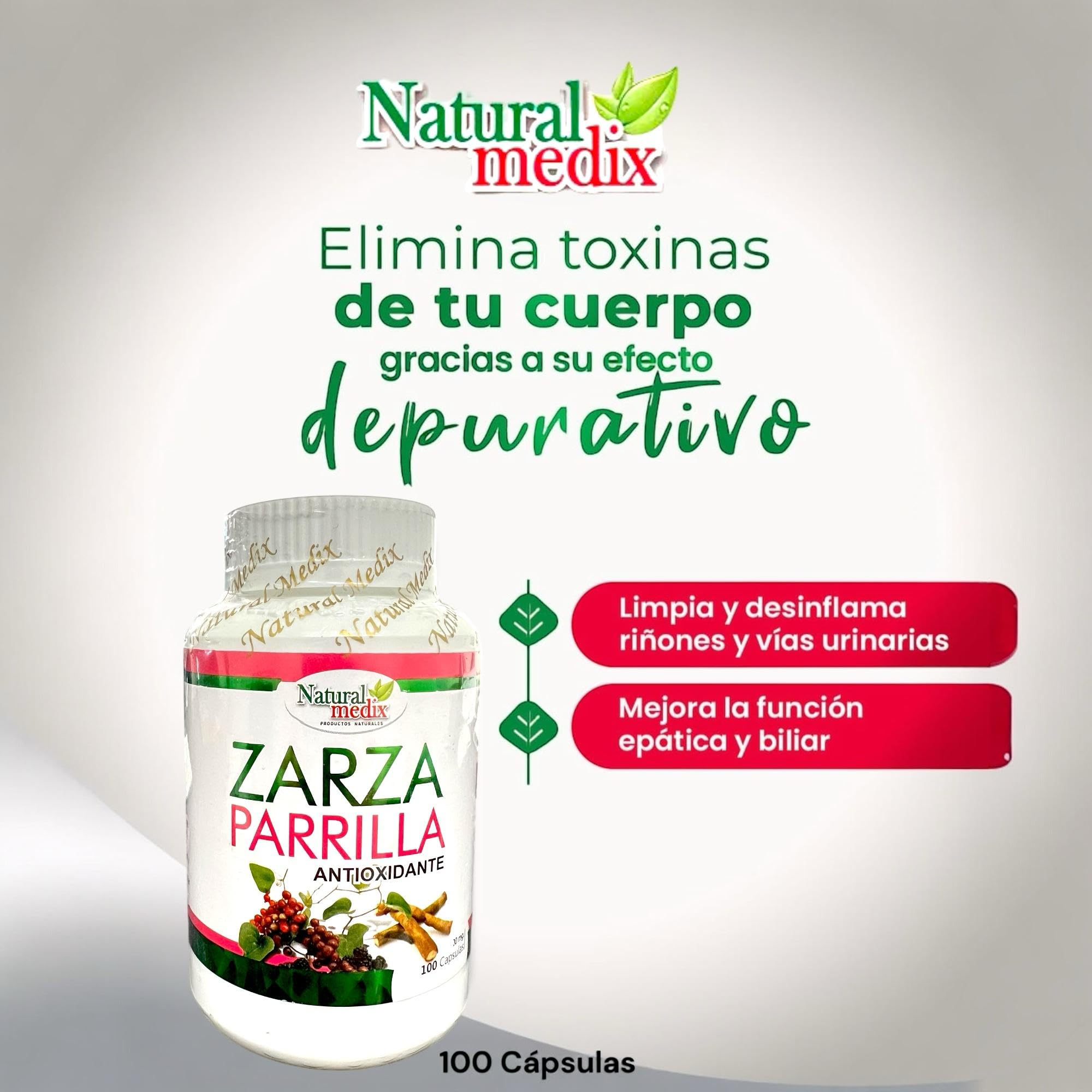 Natural medix Zarzaparrilla, cápsulas herbales diarias para equilibrio interior y bienestar.
