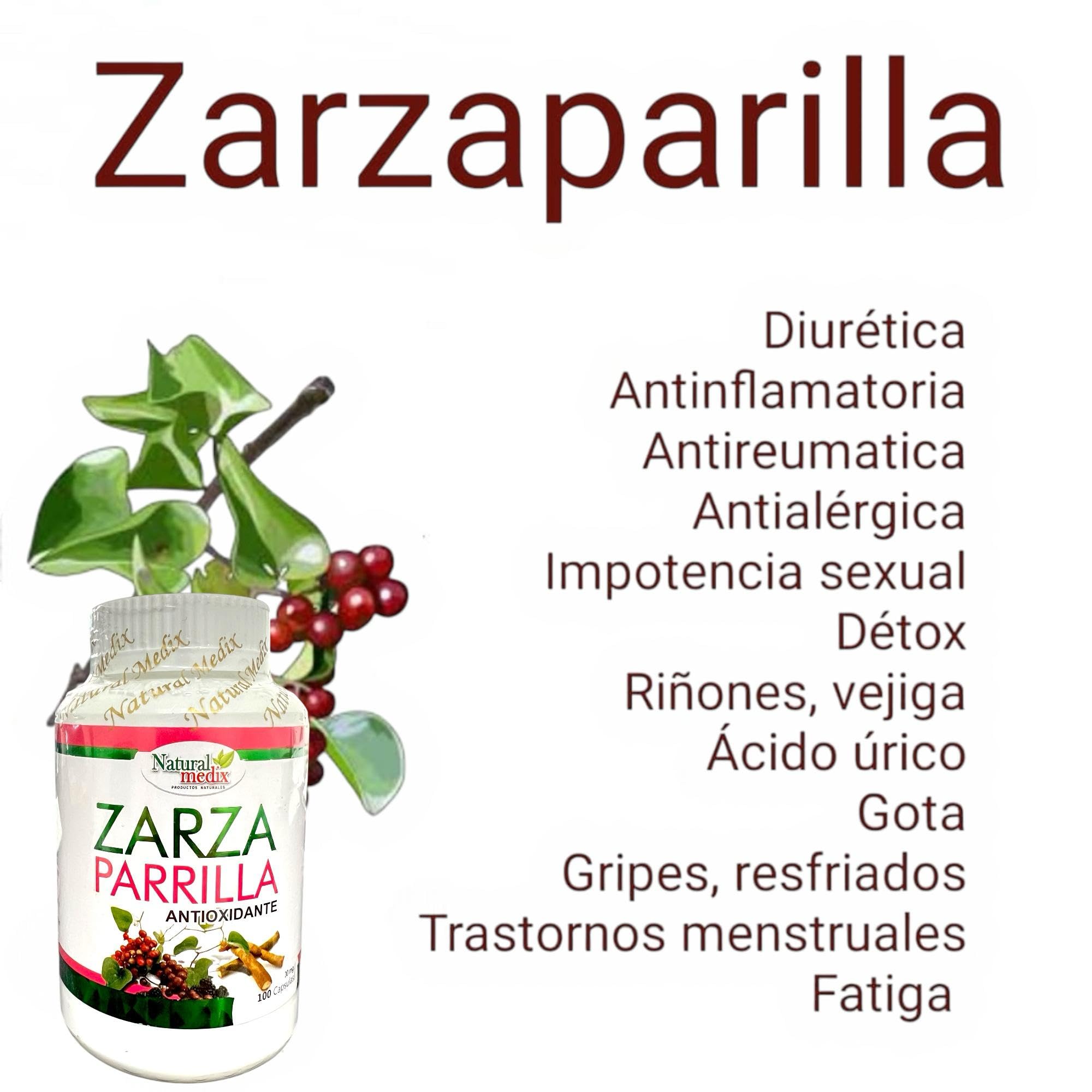 Natural medix Zarzaparrilla, envase seguro y natural para tu rutina de bienestar.