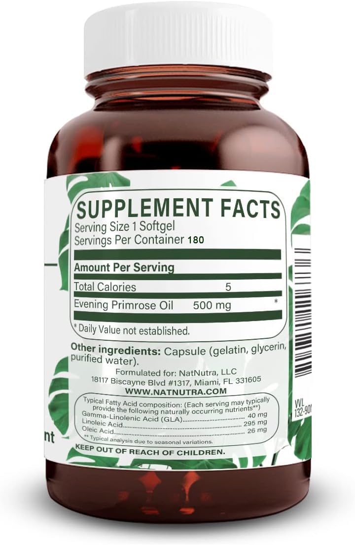 Natural Nutra Aceite de Onagra en cápsulas suaves de 180 unidades