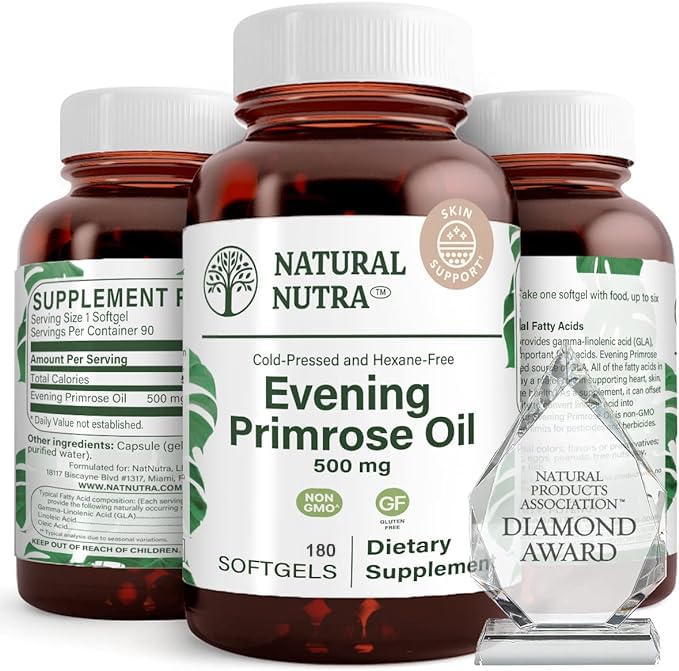Natural Nutra Aceite de Onagra en frasco ámbar para conservar pureza