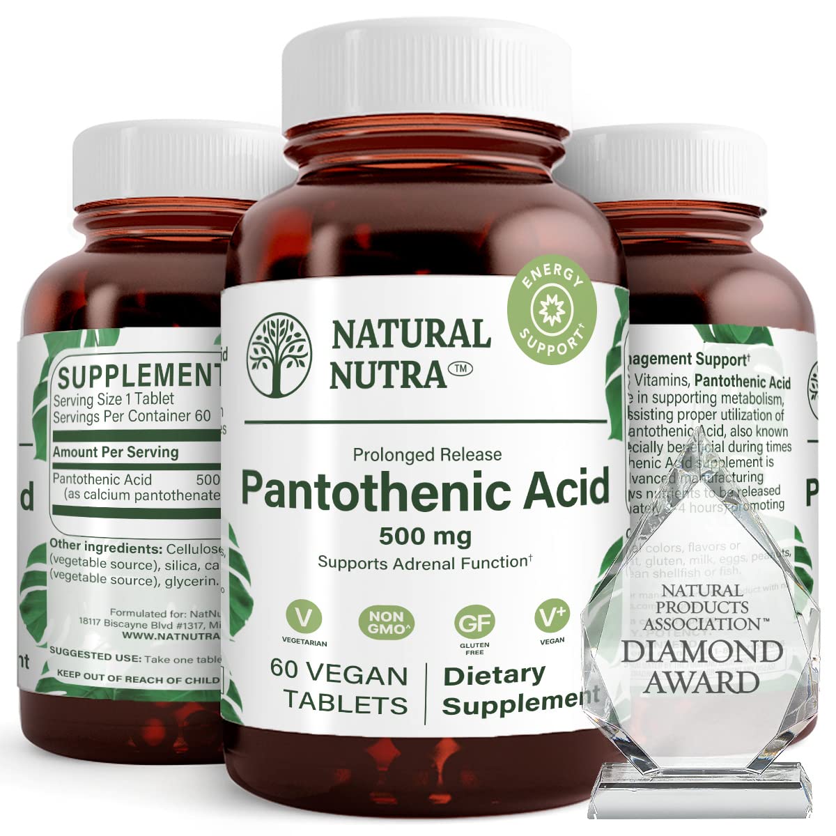 Natural Nutra acido pantotenico liberacion lenta en bote para energia sostenida