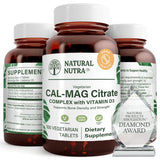 Natural Nutra Cal-Mag Citrato: botella de cápsulas para apoyar huesos y músculos.