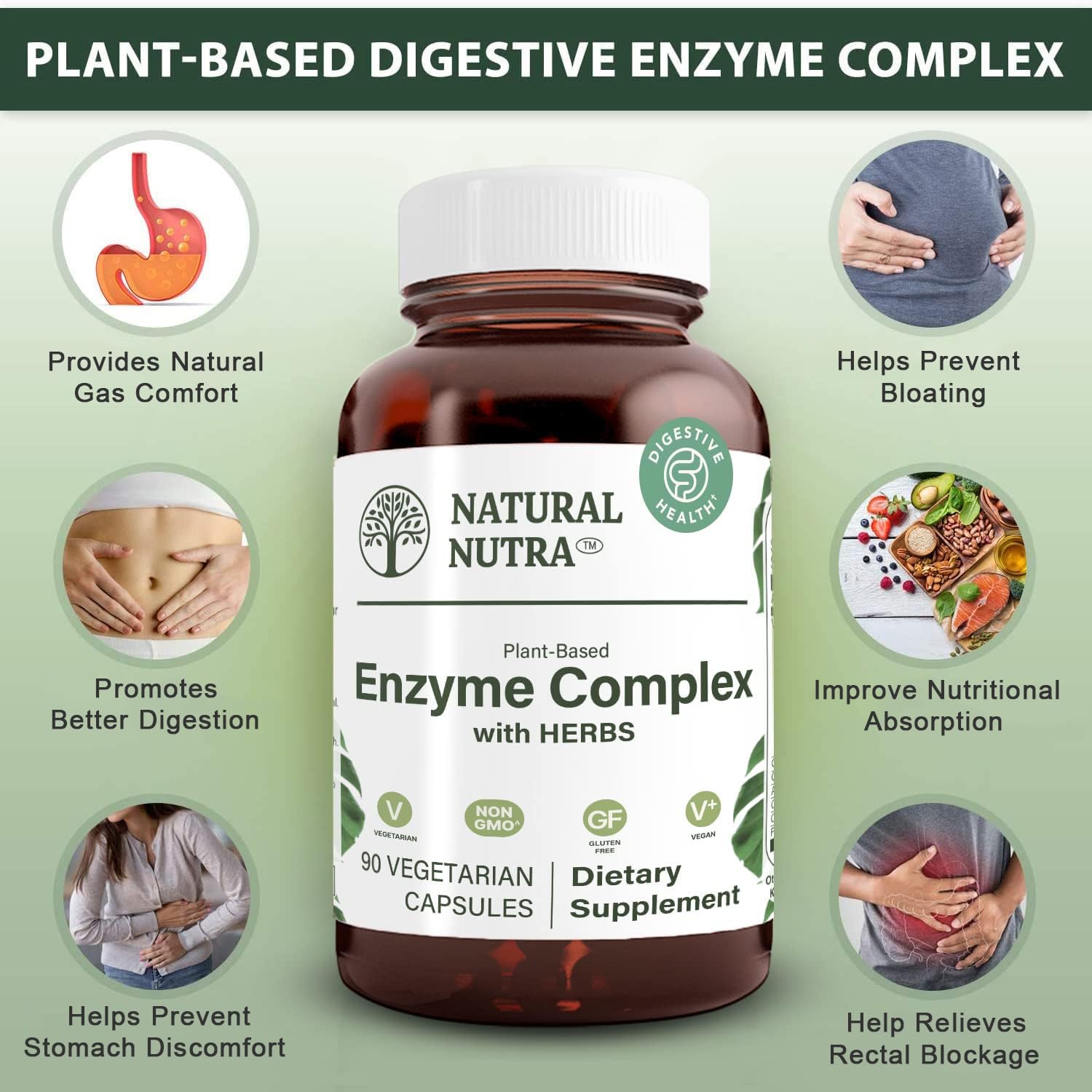 Natural Nutra cápsulas vegetales aptas para veganos y apoyo digestivo diario