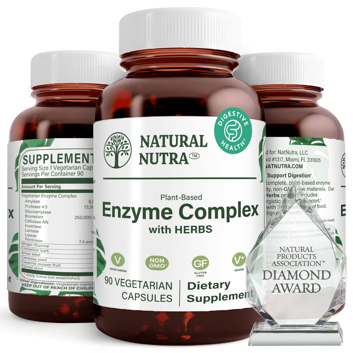 Natural Nutra enzimas digestivas de hierbas en cápsulas para una digestión suave