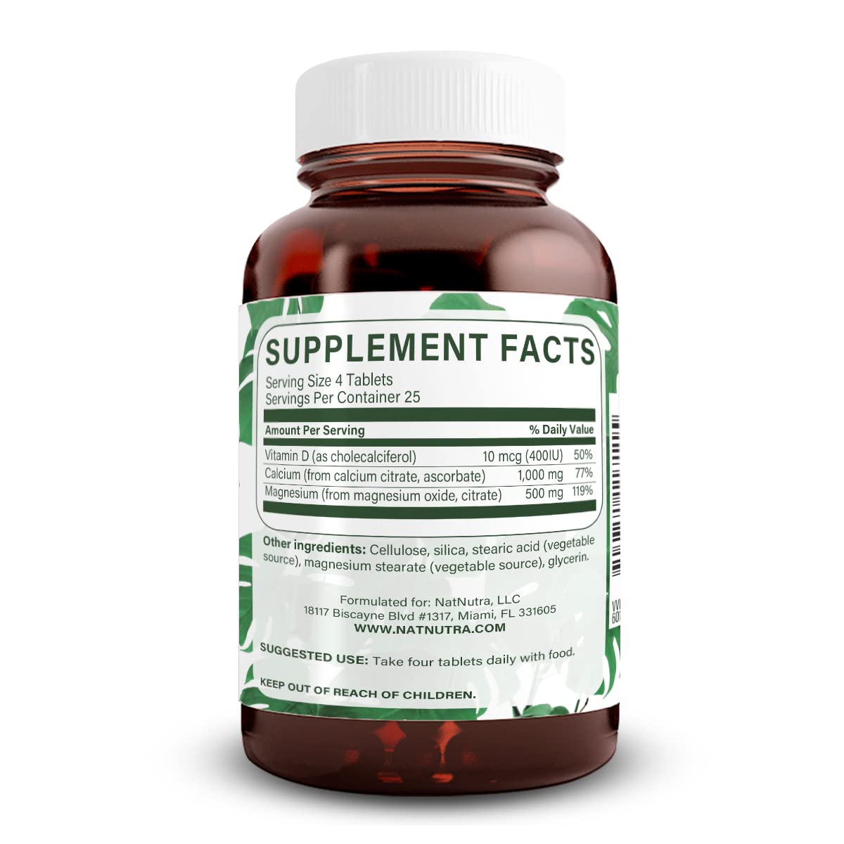 Natural Nutra Cal-Mag Citrato: etiqueta con información nutricional y beneficios.