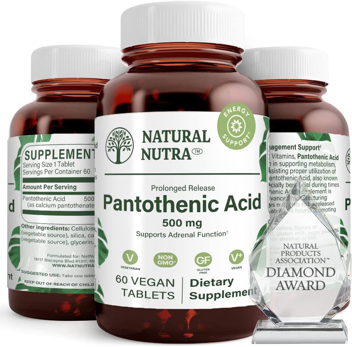 Natural Nutra frasco de vidrio ámbar con liberación lenta para mayor absorción.