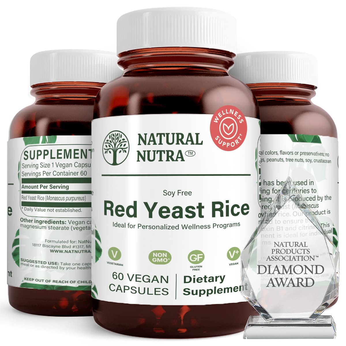 Natural Nutra levadura de arroz rojo, botella de cápsulas para apoyo cardiovascular