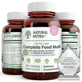 Natural Nutra complemento vitamínico cápsulas, botella de vidrio ámbar, protege nutrientes para uso diario.