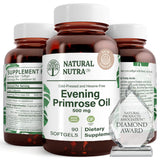 Natural Nutra Onagra 500 mg cápsulas blandas en botella, posible apoyo a la piel.