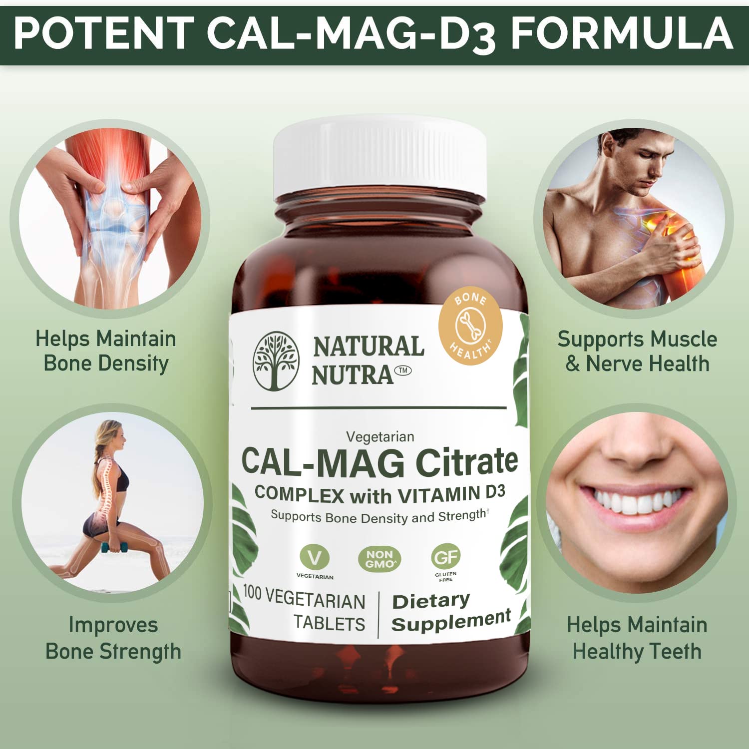 Natural Nutra Cal-Mag Citrato: tabletas veganas para uso diario.