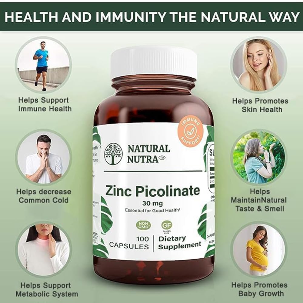 Natural Nutra Zinc Picolinate 30 mg etiqueta clara y envase transparente.