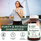 Natural Nutra Zinc Picolinate 30 mg frasco de vidrio ámbar para máxima protección.