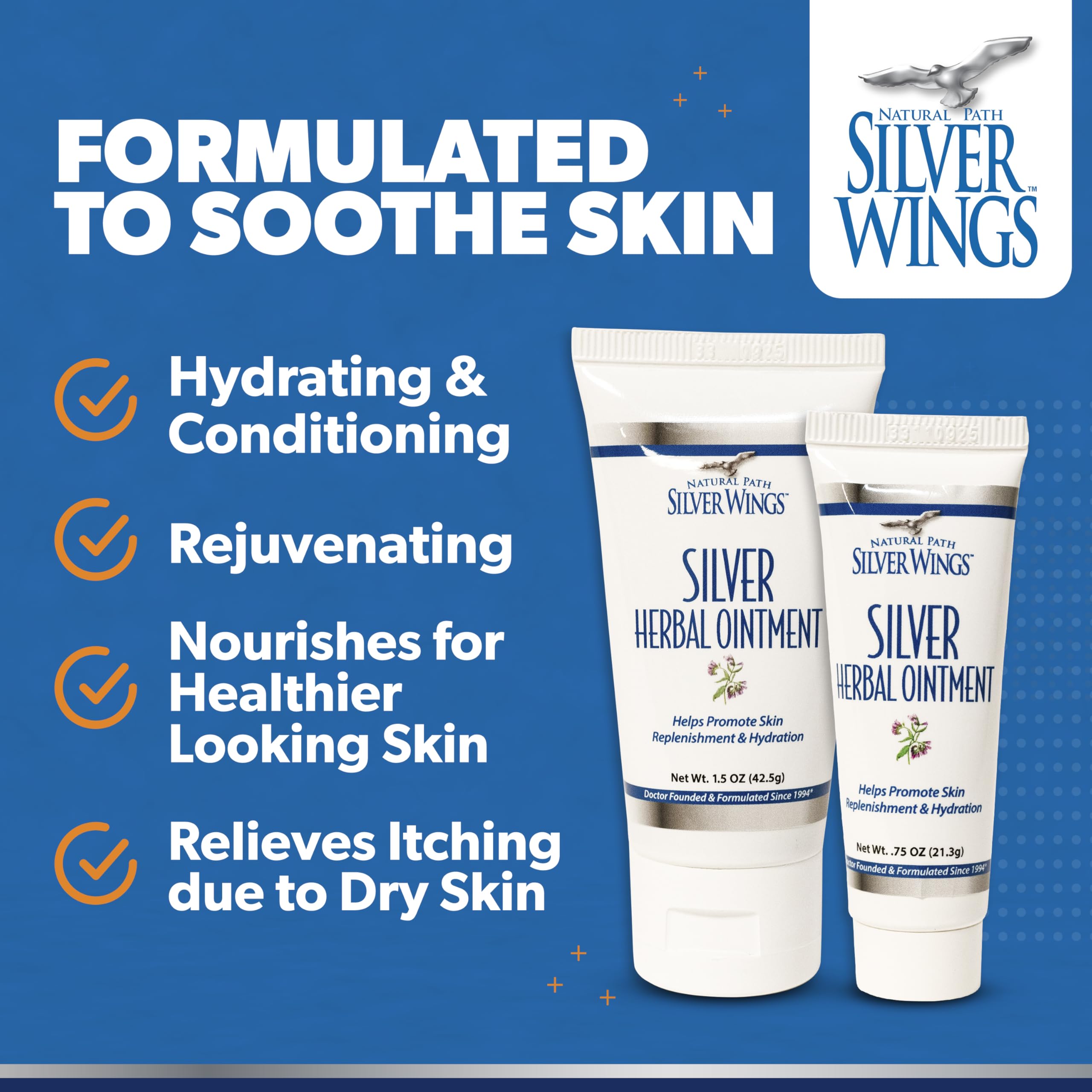 Natural Path Silver Wings etiqueta histórica desde 1994, confianza en el cuidado de la piel.