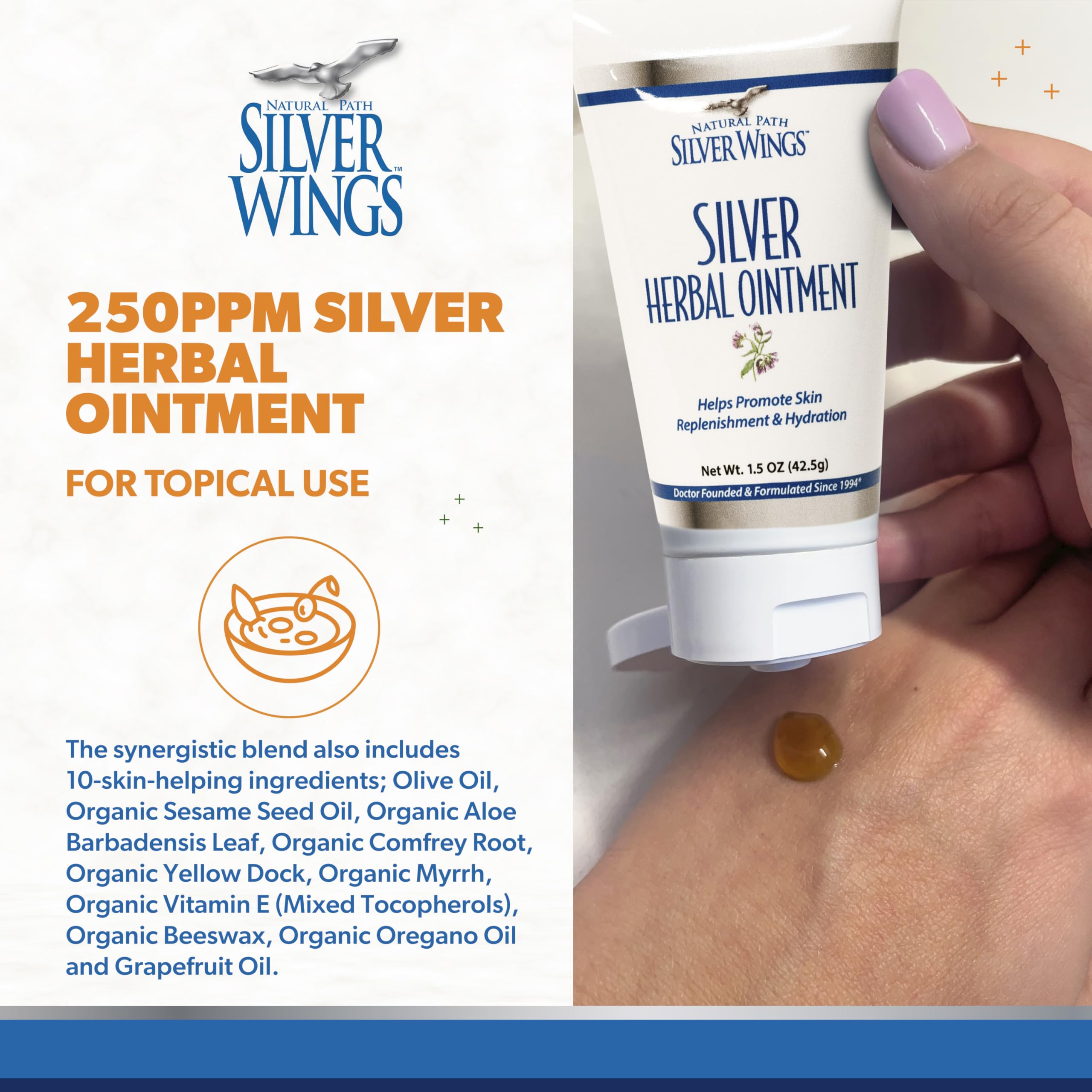 Natural Path Silver Wings ingredientes clave: aceite de oliva y aloe para nutrir la piel.