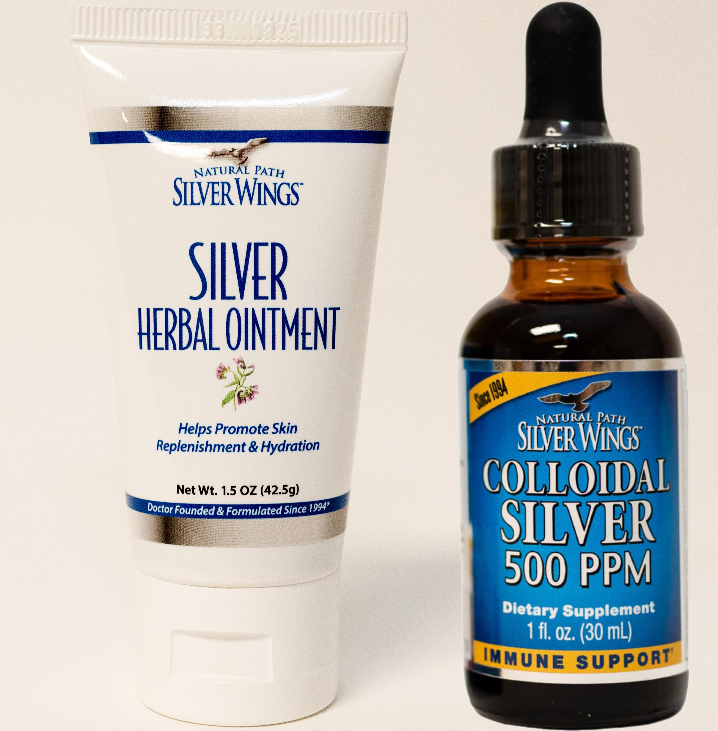 Natural Path Silver Wings botella de plata coloidal 500 ppm para uso diario.