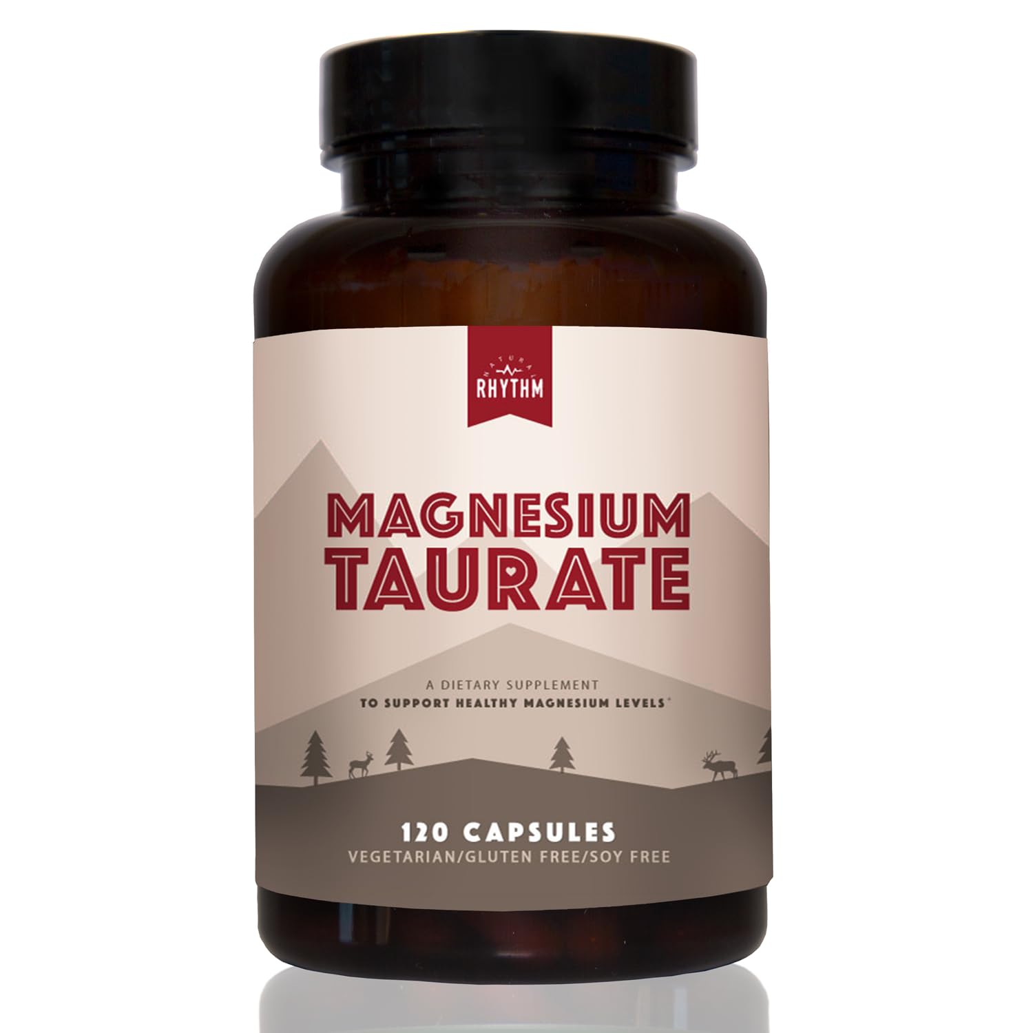 Natural Rhythm Magnesium Taurate 750mg en cápsulas vegetarianas para uso diario.