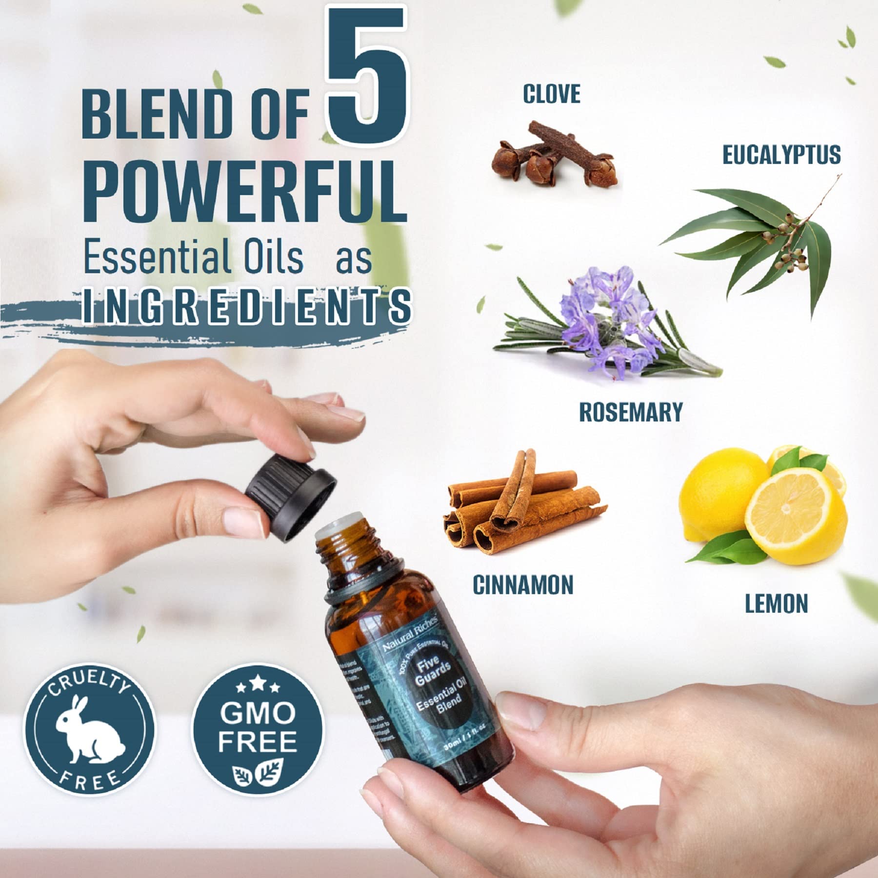 Natural Riches Cinco Guardias: uso doméstico para limpiar y perfumar superficies.