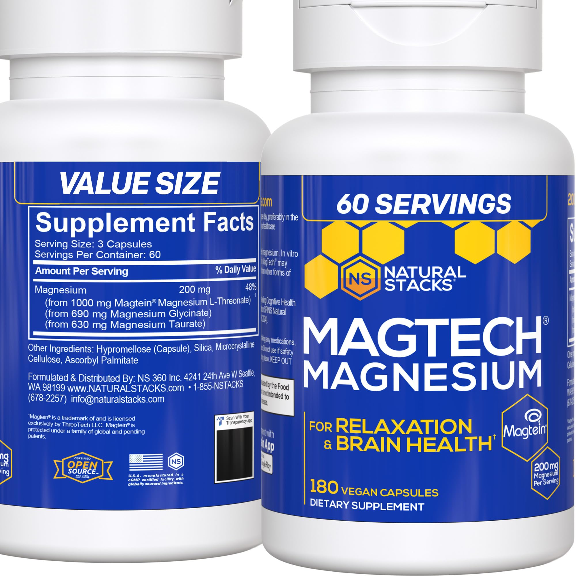 NATURAL STACKS MagTech: botella de cápsulas para relajación y salud cerebral