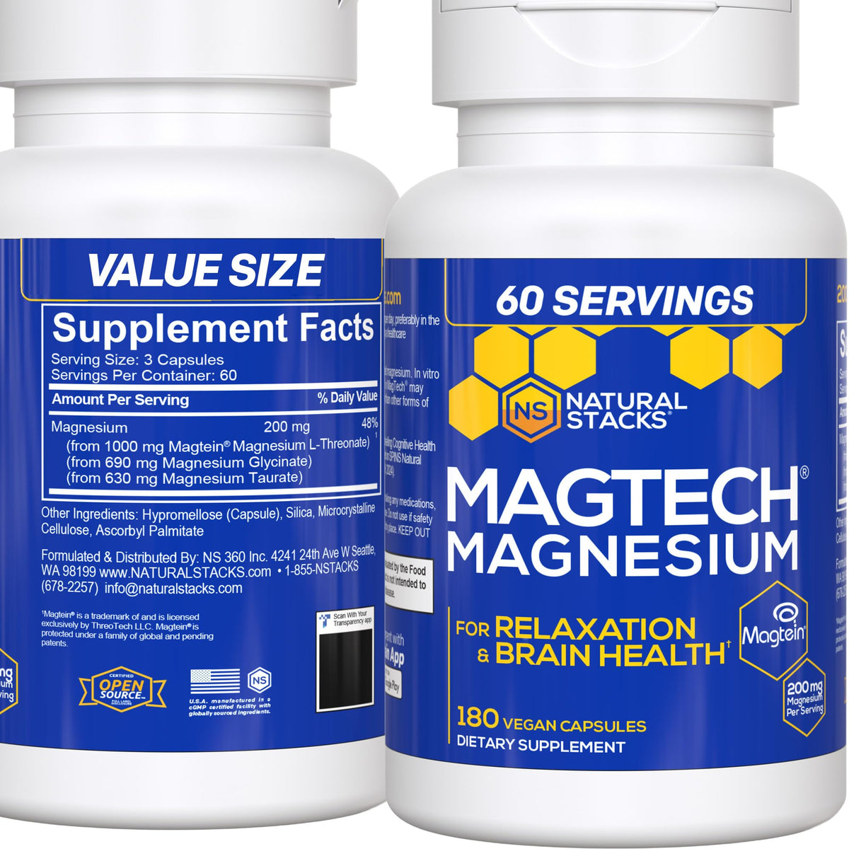 NATURAL STACKS MagTech: botella de cápsulas para relajación y salud cerebral