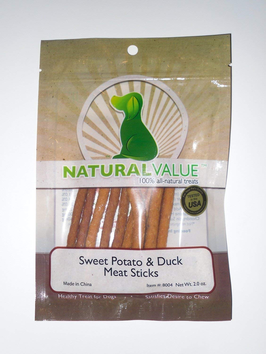 Natural Value dos-paquetes patata dulce y pato, snack suave para perros en casa.
