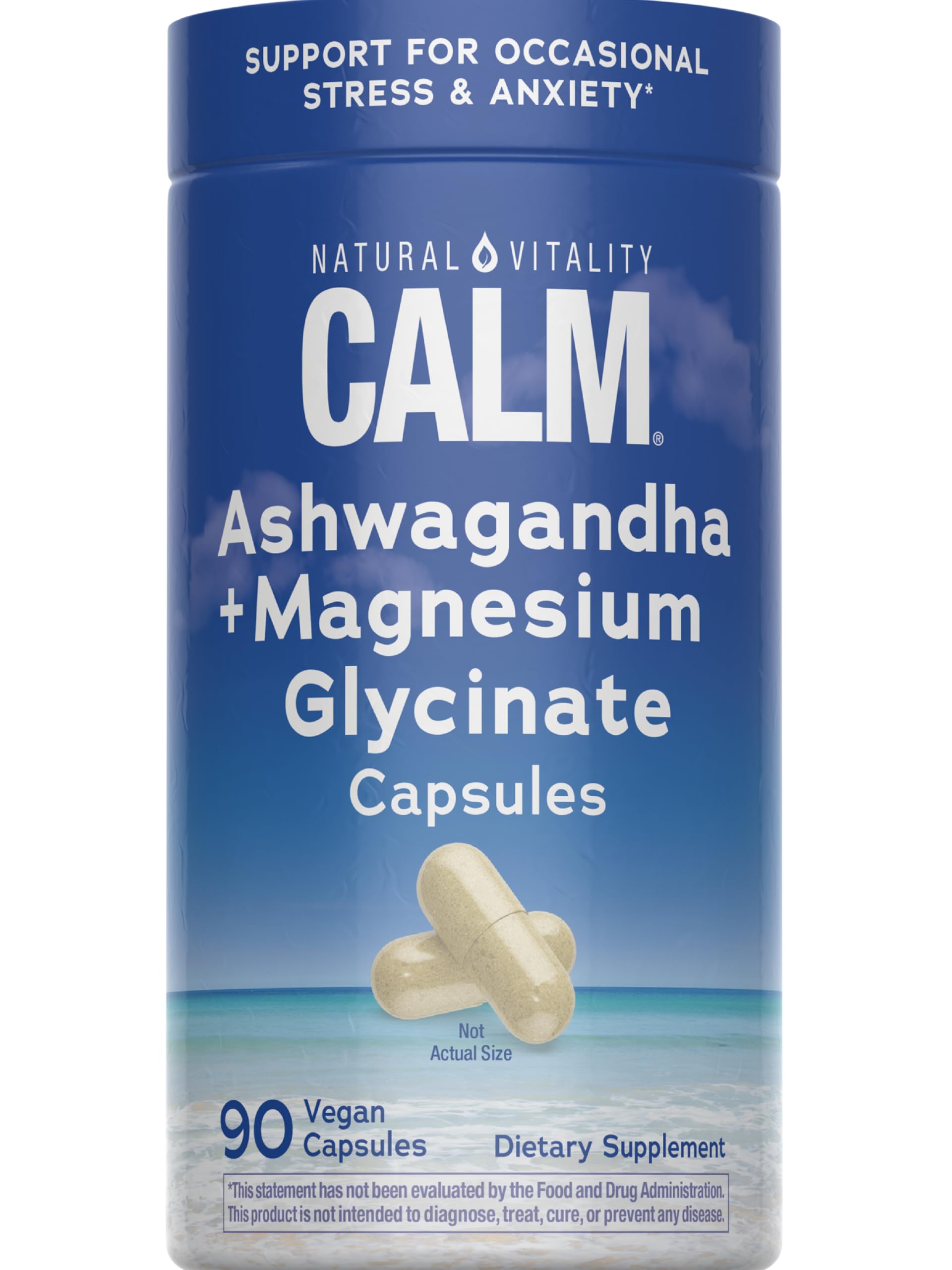 Natural Vitality CALM, botella visible, ayuda posible para mantener la calma durante el estrés ocasional
