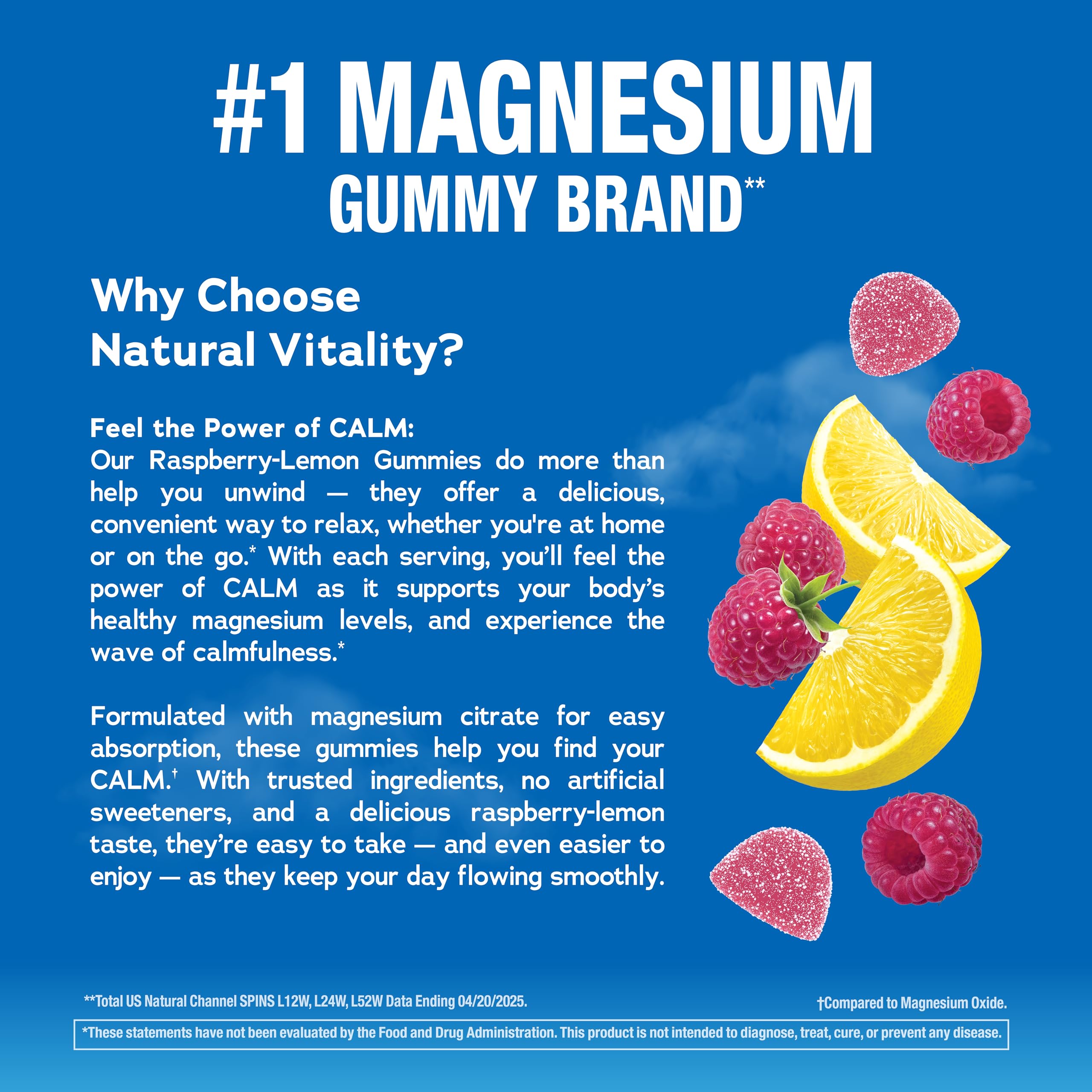 Gominolas Natural Vitality CALM con magnesio citrato para apoyar funciones del corazón y cerebro