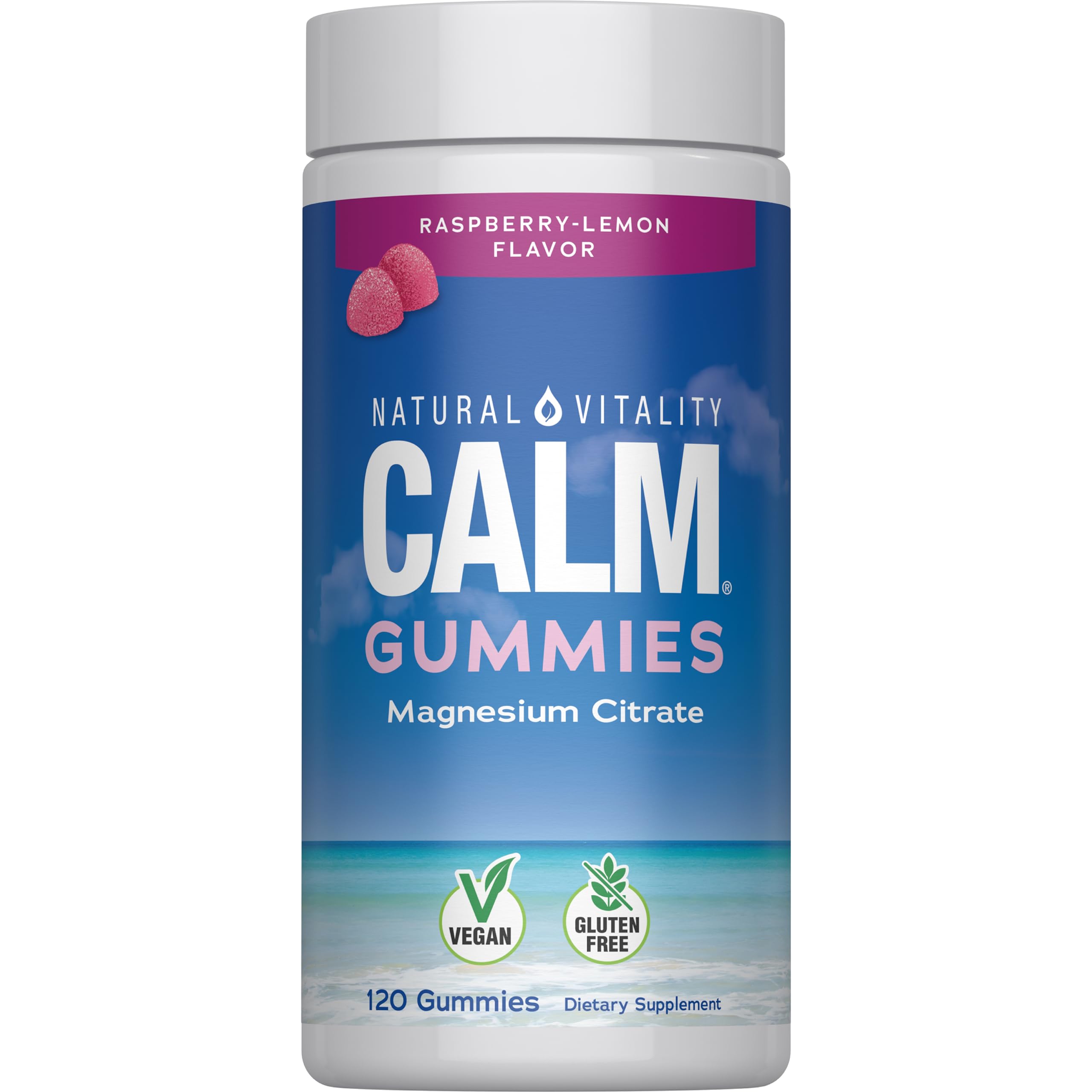 Natural Vitality CALM gominolas magnesio citrato sabor frambuesa-limón para apoyar estado de ánimo equilibrado