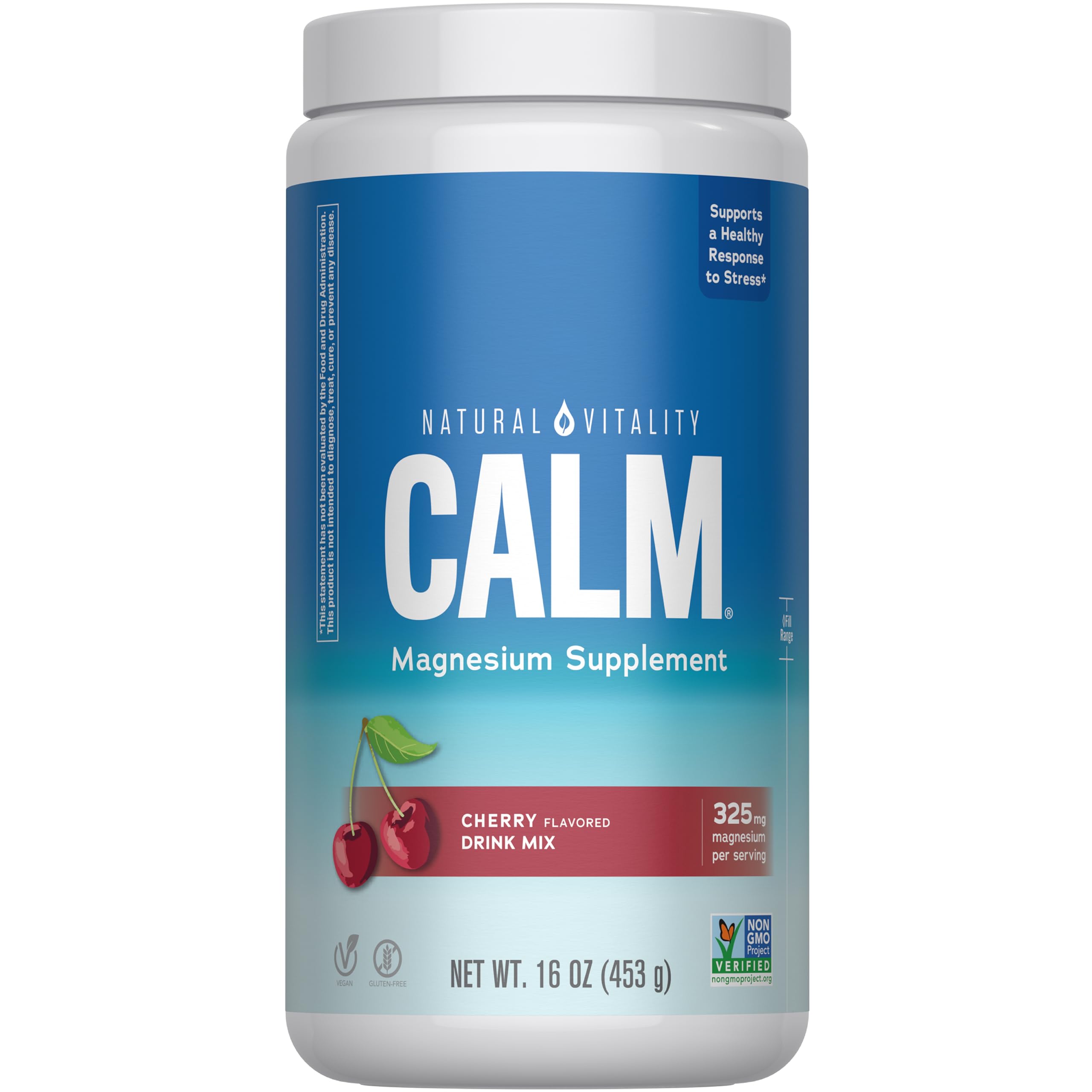 Natural Vitality CALM, polvo magnesio en botella, para momentos de relajación.